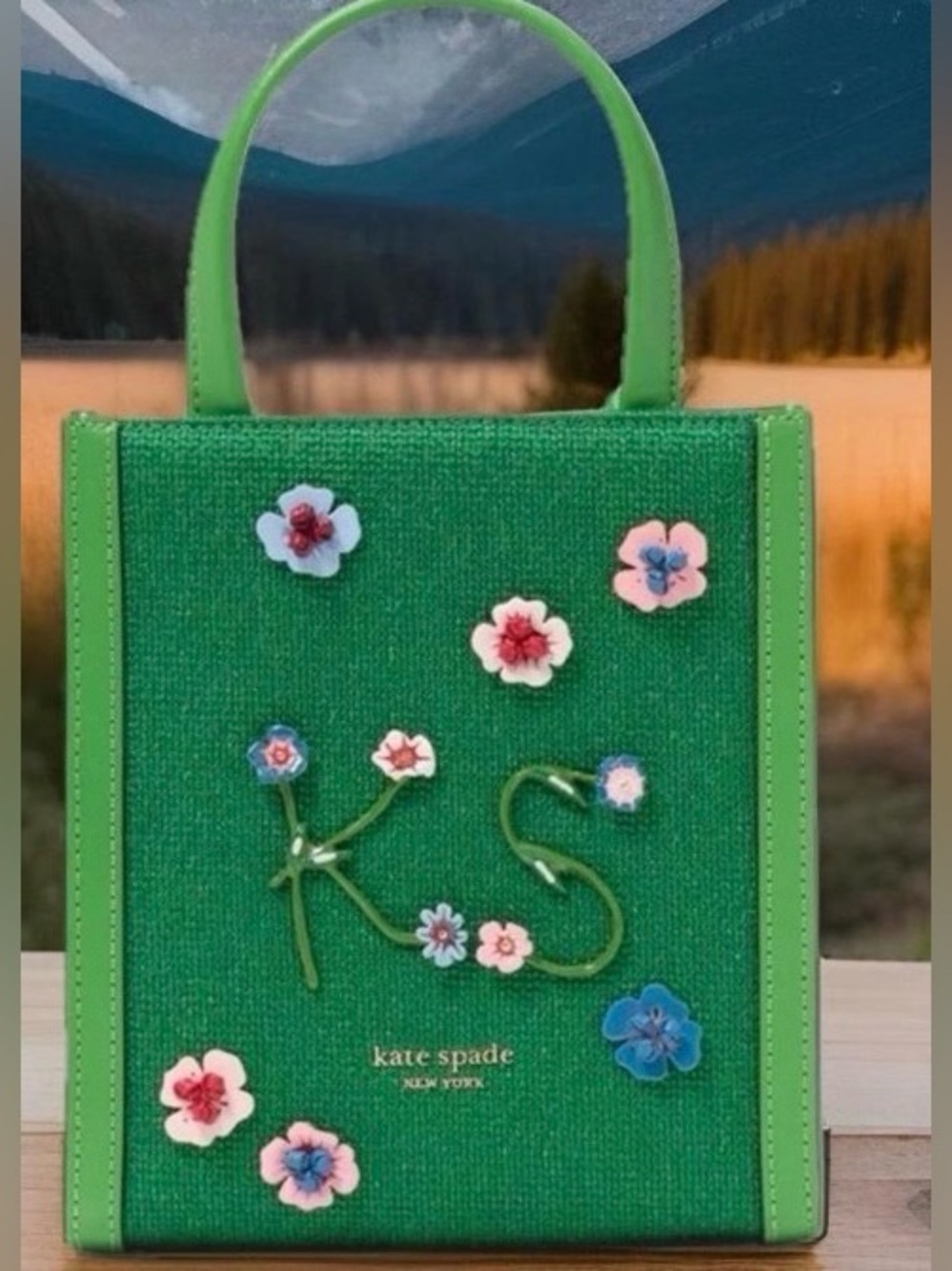 NWT Kate Spade Novelty Manhattan Floral Appliqué Chenille Mini Tote